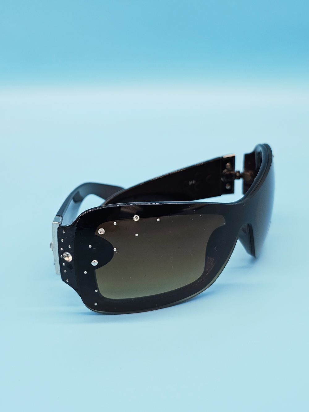 Women's Black Rhinestone Shield Sunglasses